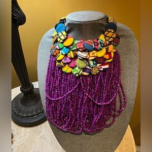 Ankara African Fabric Buttons & Beads Necklace